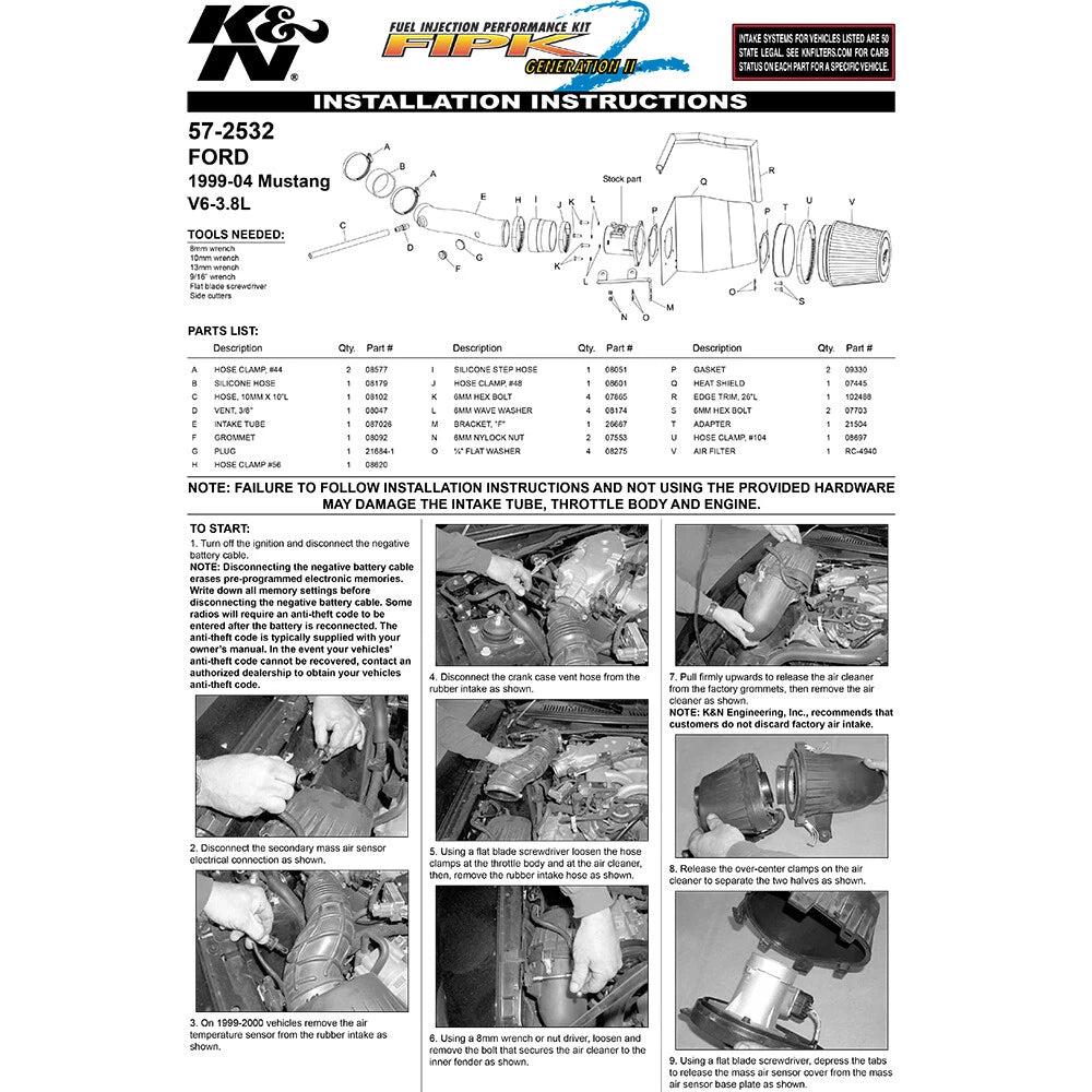 K&N Performance Intake Kit | Ford Mustang V6-3.8L (99-04) (57-2532)