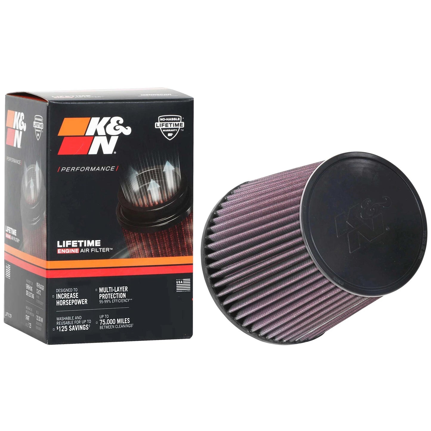 K&N RU-1037 Universal Round Tapered Performance Washable Air Filter for Intake