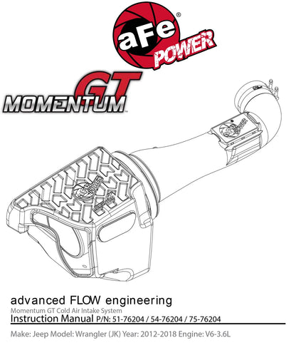 aFe Momentum GT Cold Air Intake System w/ Pro GUARD 7 Filter | Jeep Wrangler (12-18) (75-76204)