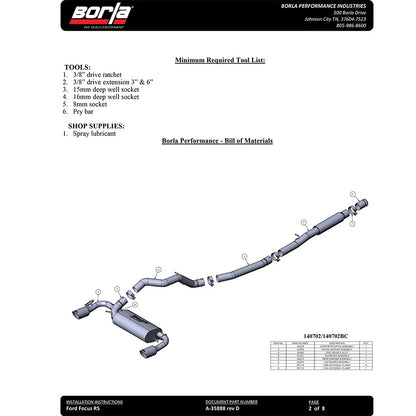 Borla ATAK Catback Exhaust | Ford Focus RS (16-18) 2.3L MT AWD w/ Black Chrome Tip (140730BC)
