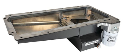 Moroso GM LS Swap (w/Rear Sump/Spin-On Filter Adapter) Wet Sump 7qt 6in Angled Steel Oil Pan - Black