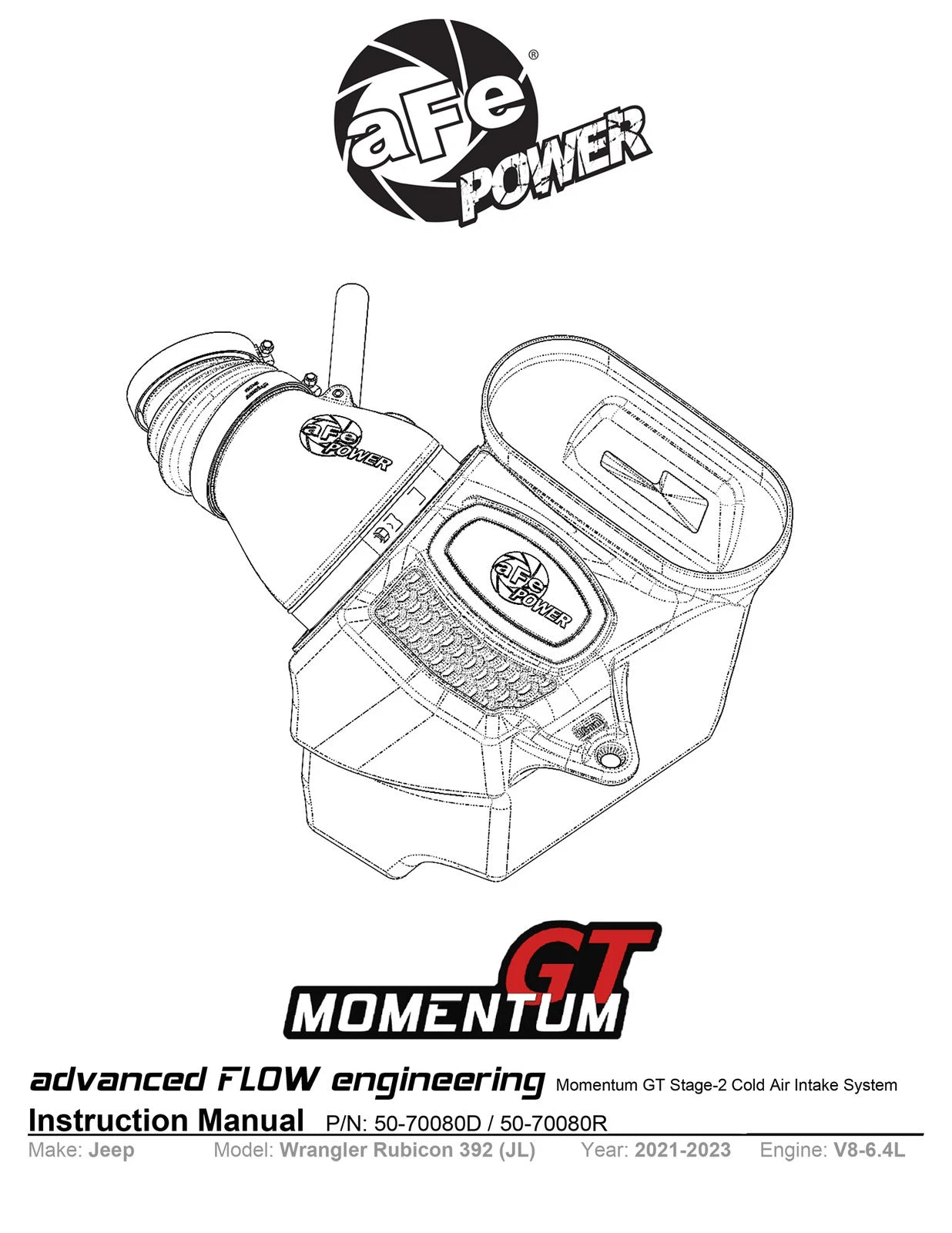 aFe Momentum GT Pro DRY S Cold Air Intake System | Jeep Wrangler (21-22) (50-70080D)
