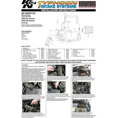 K&N Performance Intake Kit TYPHOON; Toyota Camry, L4-2.4; 2002-2006 | Toyota Camry (02-06) (69-8609TTK)