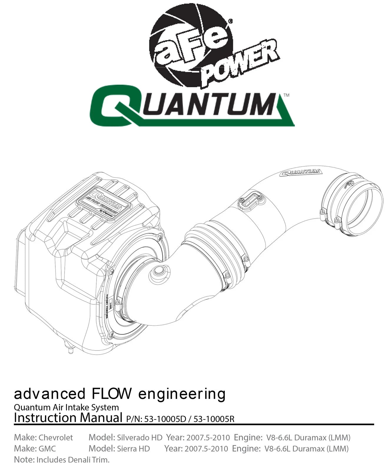 aFe Quantum Pro DRY S Cold Air Intake | GM/Chevy Duramax V8-6.6L LMM (08-10) (53-10005D)