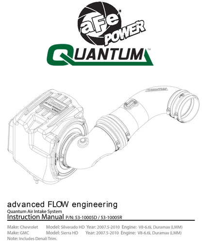 aFe Quantum Pro DRY S Cold Air Intake | GM/Chevy Duramax V8-6.6L LMM (08-10) (53-10005D)