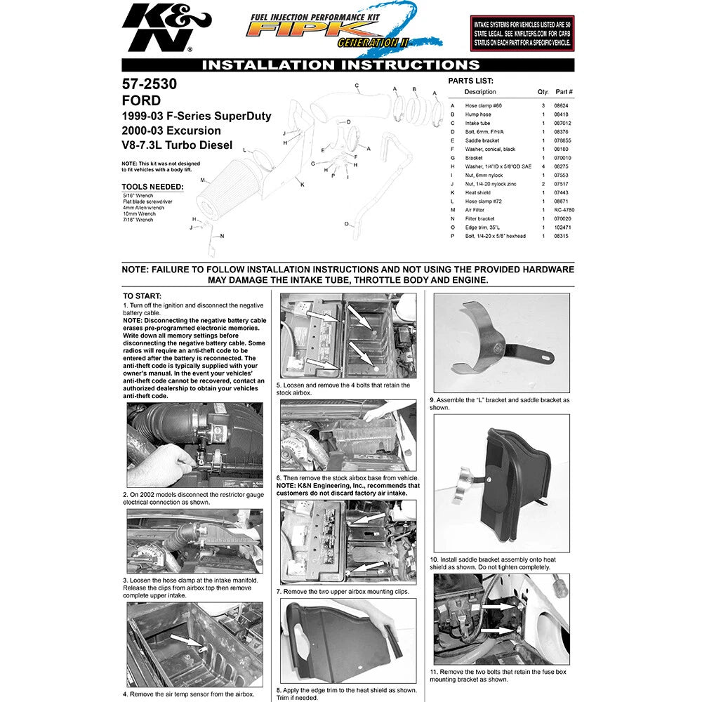 K&N Performance Intake Kit | Ford F-Series Super Duty V8-7.3L (99-03) (57-2530)