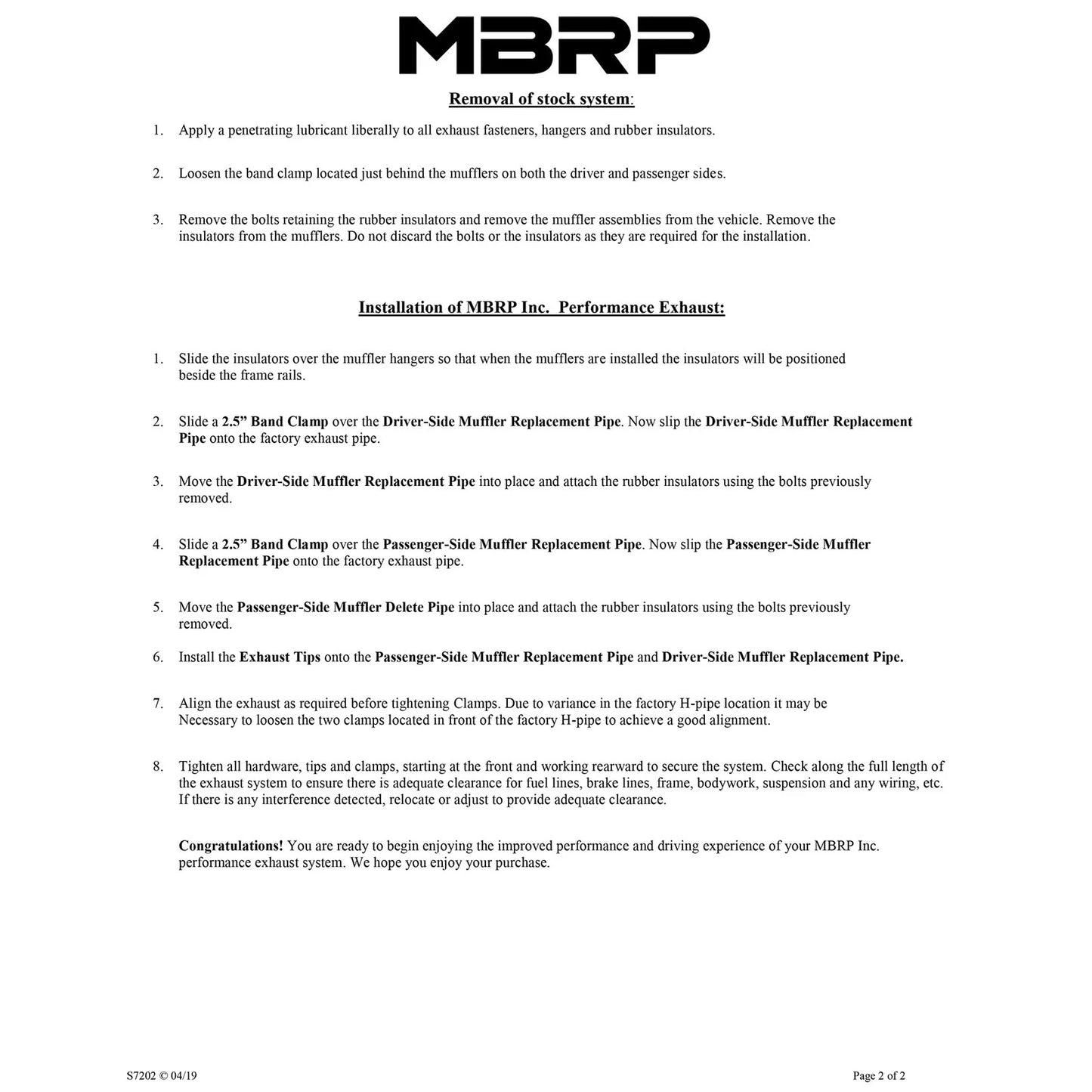 MBRP 2.5in Dual Axle-Back Muffler Delete | Ford Mustang GT (05-09) (S7202304)
