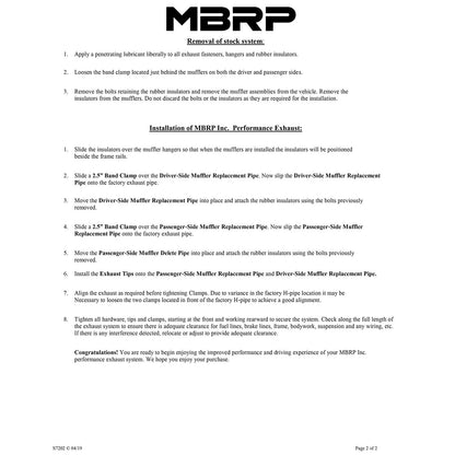 MBRP 2.5in Dual Axle-Back Muffler Delete | Ford Mustang GT (05-09) (S7202304)