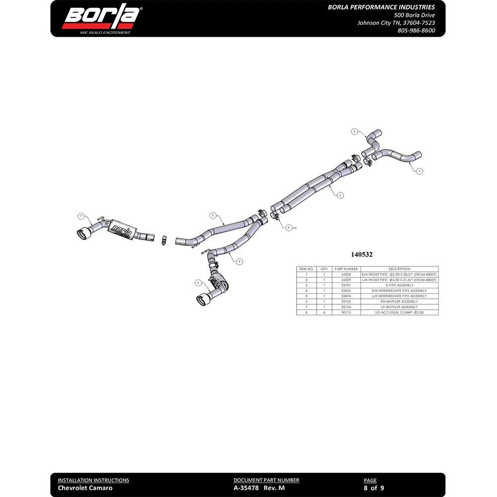 Borla Cat-Back Exhaust System - S-Type | 2010-2013 Chevrolet Camaro 6.2L (140280)