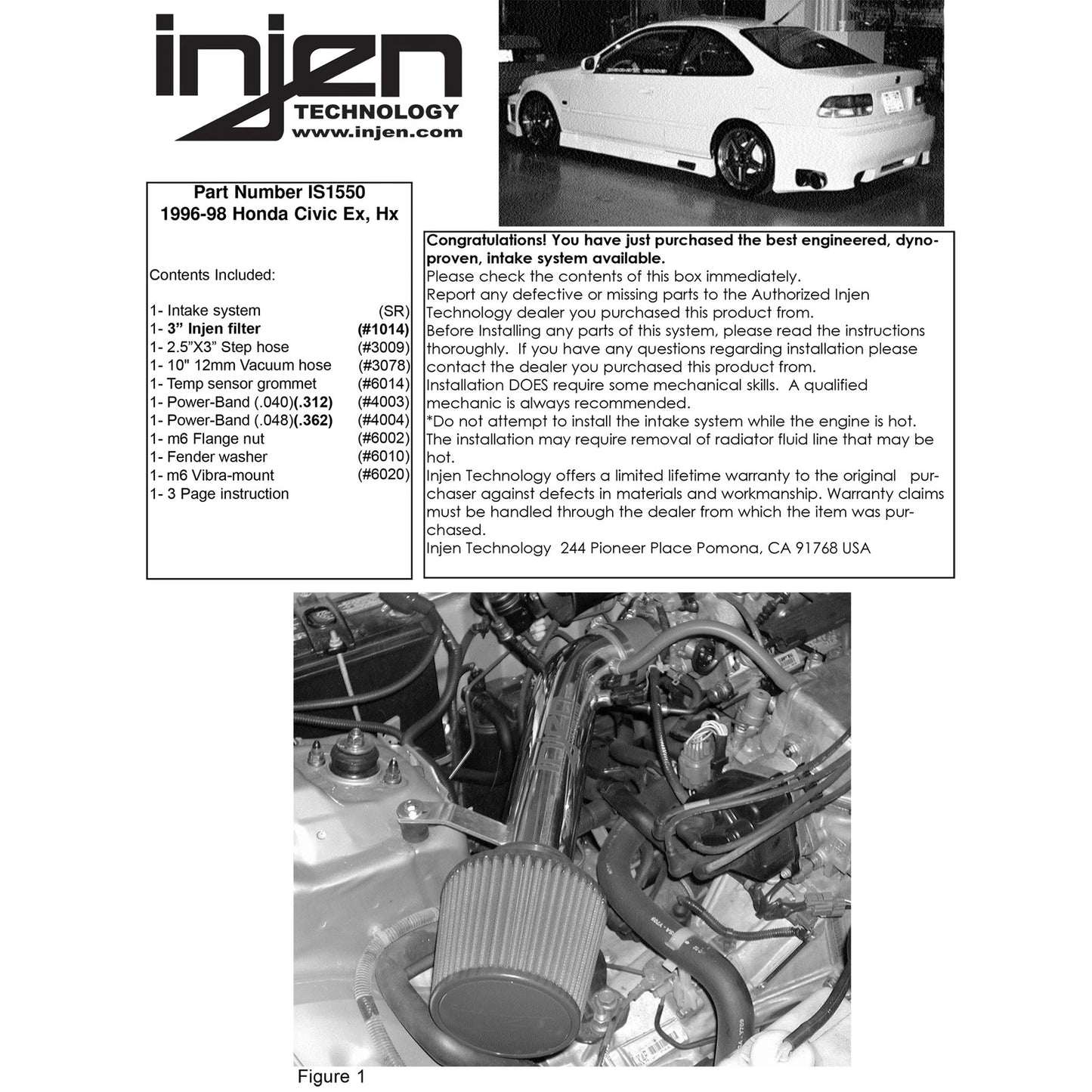 Injen Polished Short Ram Intake | Honda Civic EX/HX/EL (Canada) (96-98) (IS1550P)