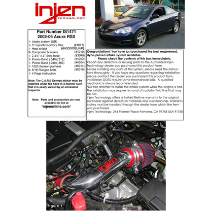 Injen Short Ram Air Intake System | 2002 - 2006 Acura RSX (IS1471BLK)