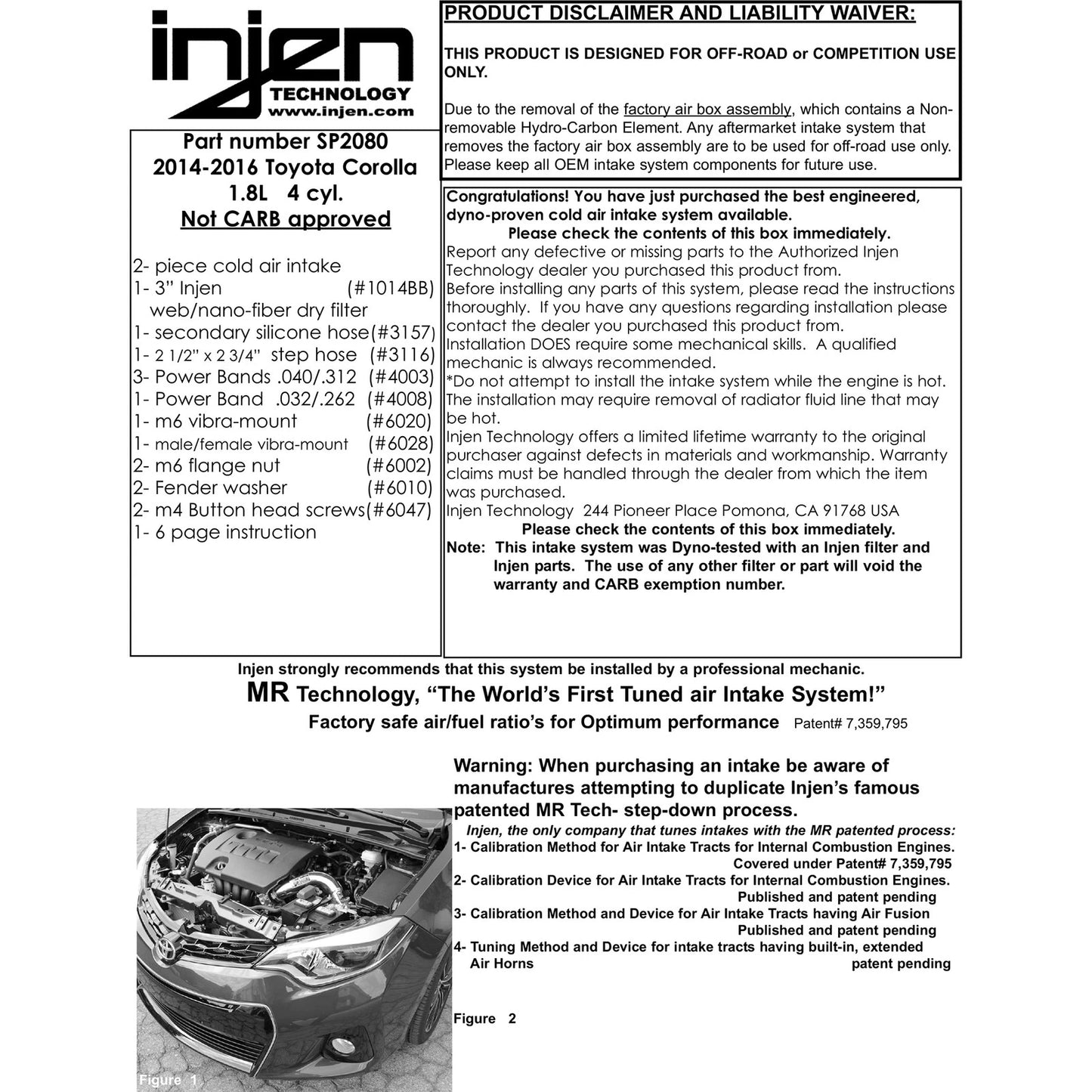Injen CAI | Toyota Corolla (09-23) / Prius AWD-e / Scion tC / Lexus CT200h (SP2080BLK)