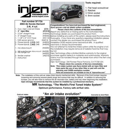 Injen Black Cold Air Intake System | Honda Element (03-06) (SP1726BLK)