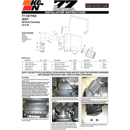 K&N Performance Air Intake Kit | Jeep Cherokee 2.4L (19-20) (77-1577KS)