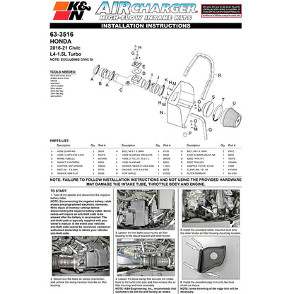 K&N 2016 Honda Civic L4-1.5L AirCharger Performance Intake Kit | Honda Civic (63-3516)