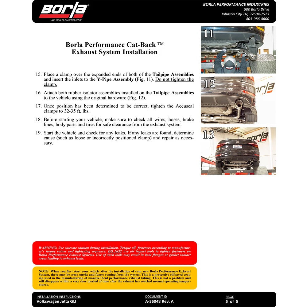 Borla Cat-Back Exhaust System | 2019-2021 Volkswagen Jetta GLI (140850SB)