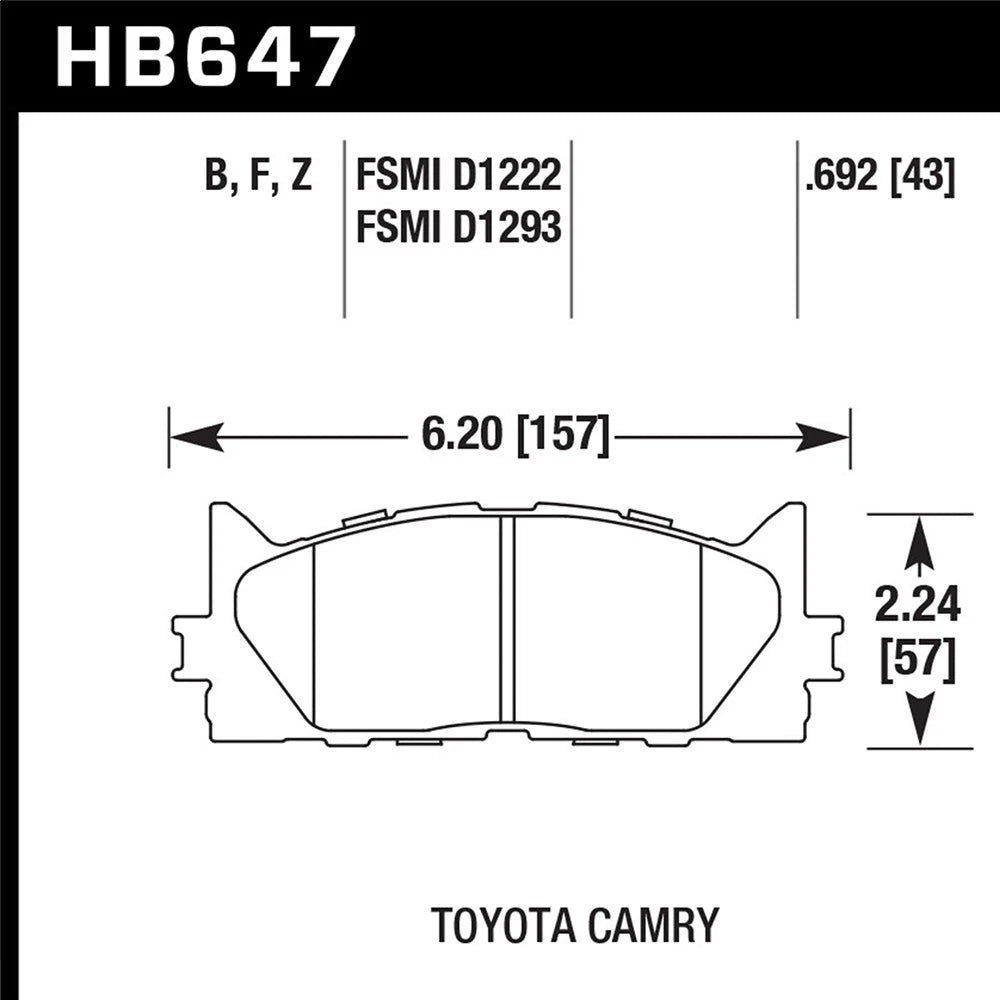 Hawk HB647F.692 Street Front Brake Pads | Lexus ES350/Toyota Camry (07-16) (HB647F.692)