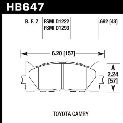 Hawk HB647F.692 Street Front Brake Pads | Lexus ES350/Toyota Camry (07-16) (HB647F.692)
