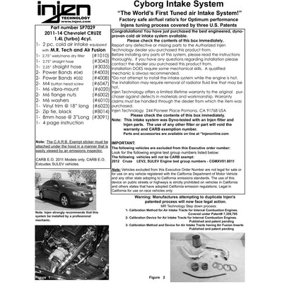 Injen Black Cold Air Intake System | Chevrolet Cruze 2011-2014 1.4L Turbo 4-Cyl (SP7029BLK)