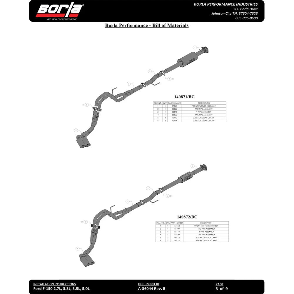 Borla 3/2.25 DSE Cat-Back Touring System | Ford F-150 (21) (140873BC)