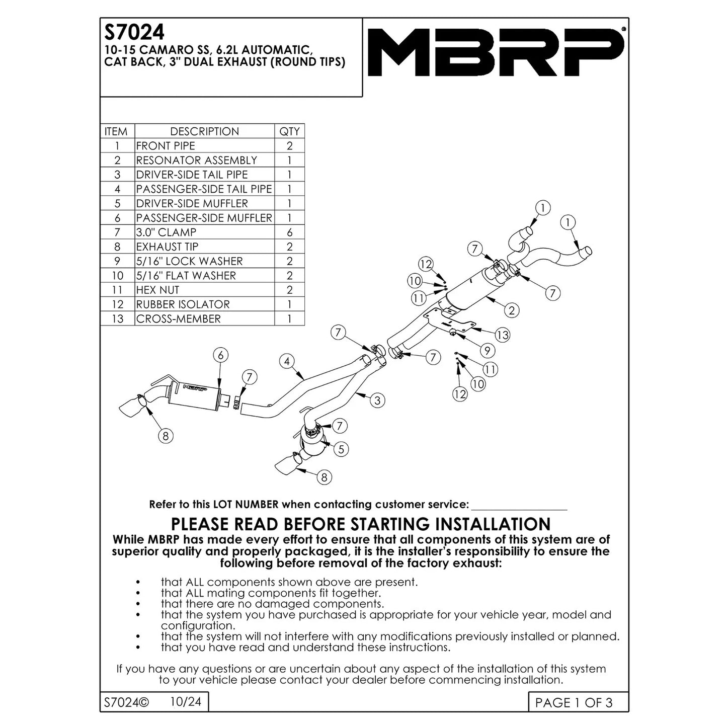 MBRP 3in Dual Cat-Back Exhaust | Chevrolet Camaro SS (10) (S7024409)