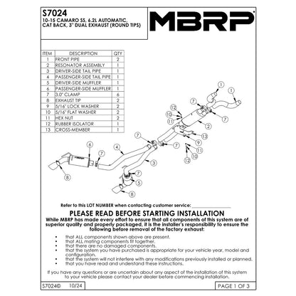 MBRP 3in Dual Cat-Back Exhaust | Chevrolet Camaro SS (10) (S7024409)