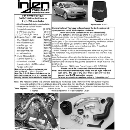 Injen Black Cold Air Intake System | Mitsubishi Lancer (08-13) 2.0L Non Turbo 4 Cyl. (SP1835BLK)