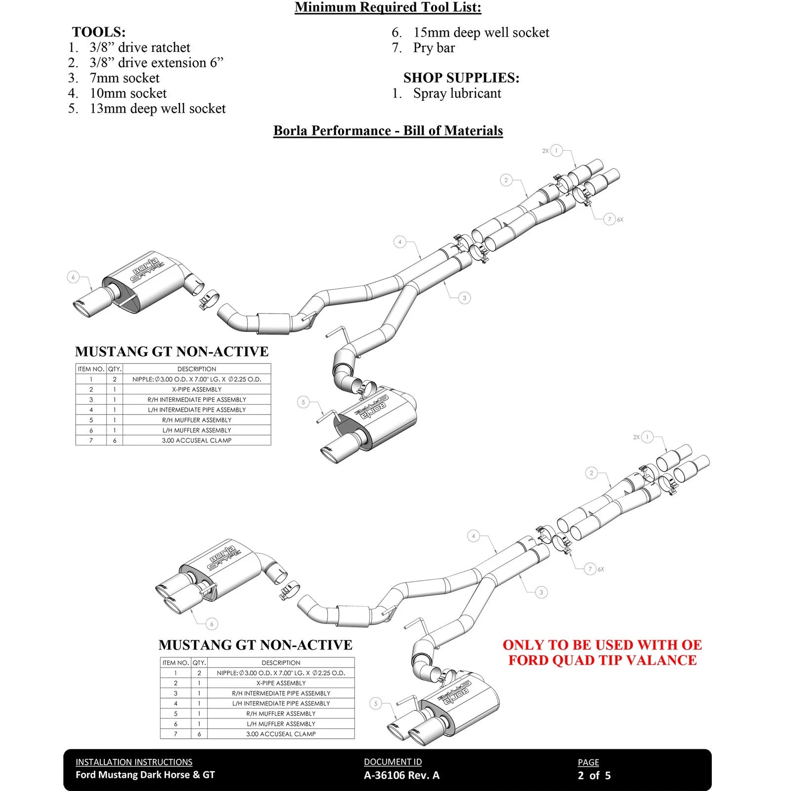 Borla Black Chrome 3" Cat-Back Exhaust System | Ford Mustang GT (24) (140961BC)