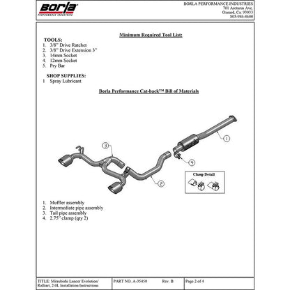 Borla Catback S-Type Exhaust | 2008-2015 Mitsubishi Evo X (140285)