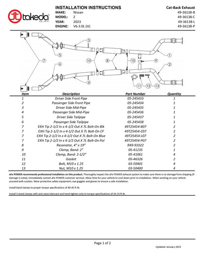 aFe Takeda 2.5in SS Cat-Back Exhaust | Nissan Z (23+) (49-36138-P)