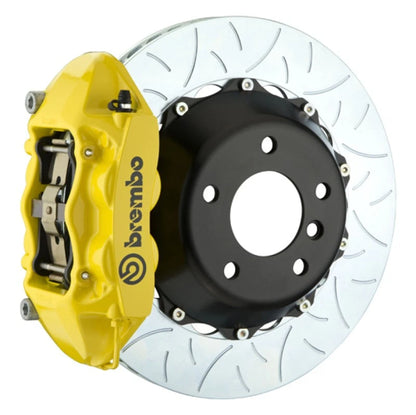 Brembo 15-18 M3 Excl CC Brakes Rr GT BBK 4Pis Cast 380x28 2pc Rotor Slotted Type3-Yellow