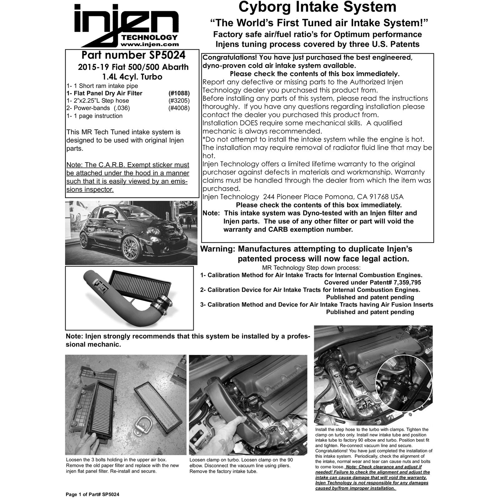 Injen 15-19 Fiat Abarth 1.4L Turbo Short Ram Intake w/ MR Tech | Fiat 500/500C/500e (07-26)