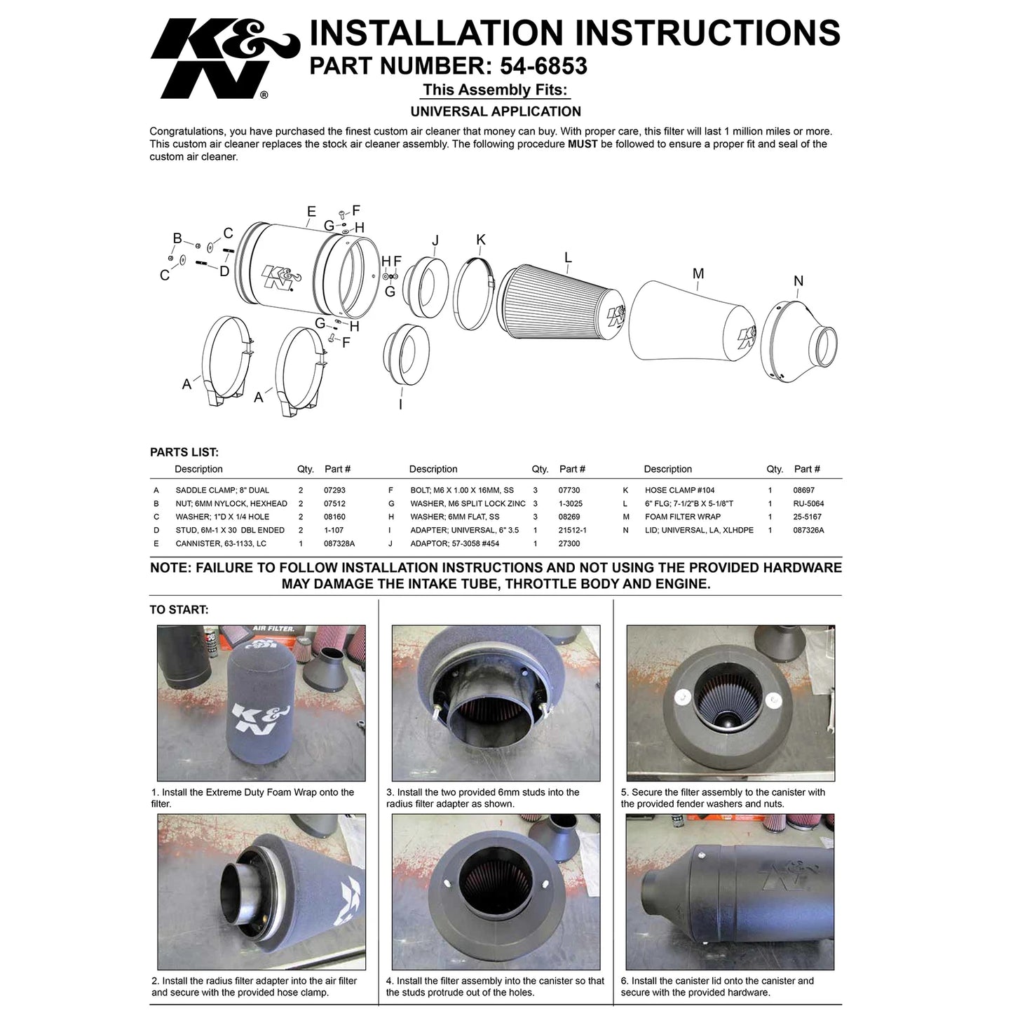 K&N Universal Off-Road Air Intake (Replaces 85-6853)