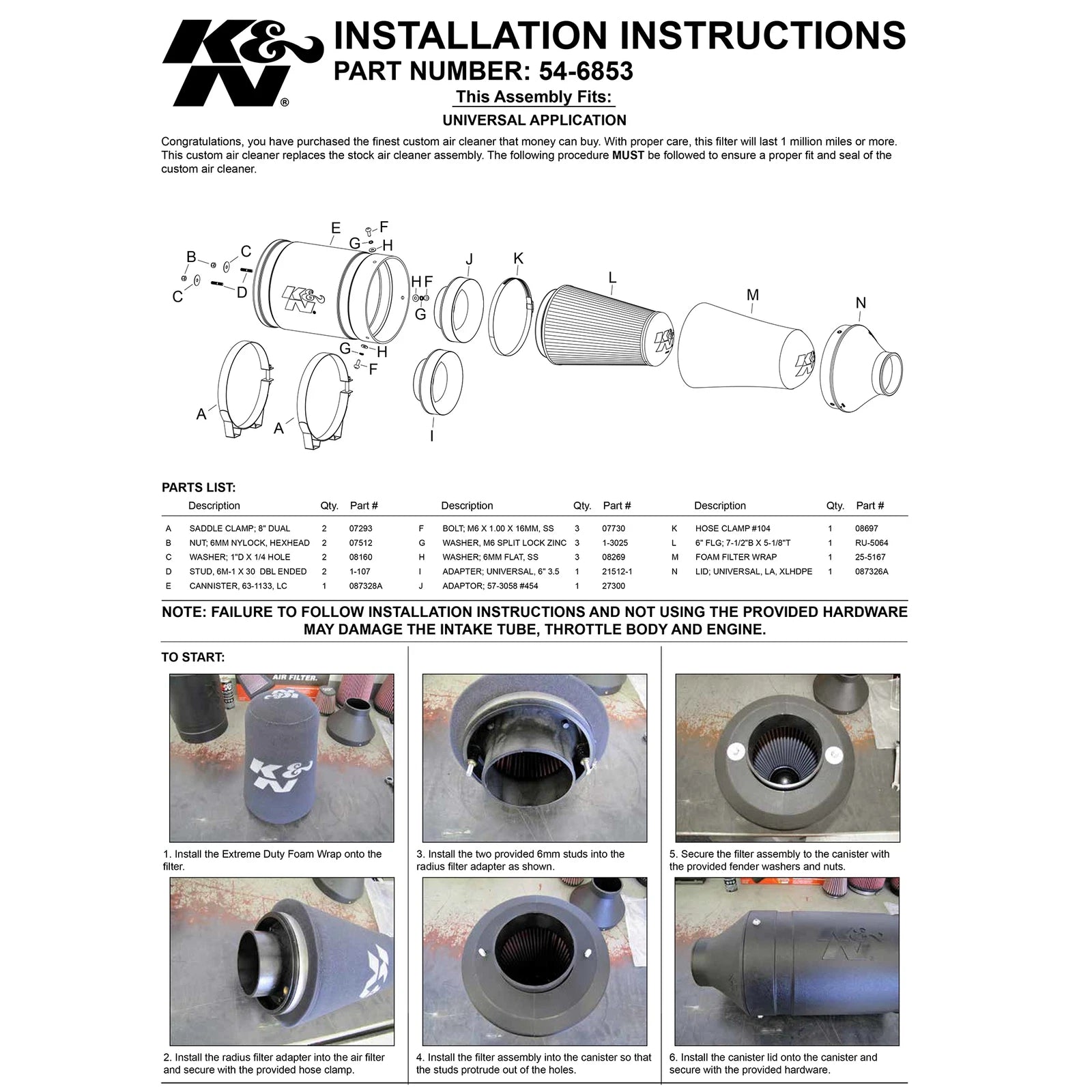 K&N Universal Off-Road Air Intake (Replaces 85-6853)