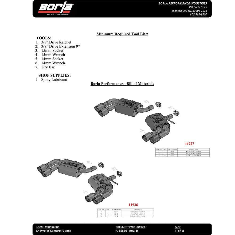 Borla Axle-Back Exhaust System - S-Type | 2016-2021 Chevrolet Camaro 3.6L (11926)
