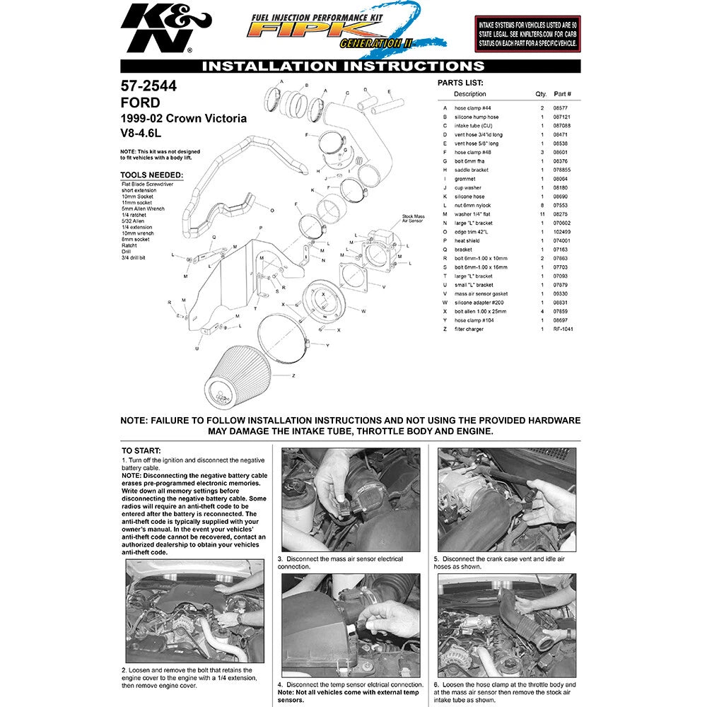 K&N Engineering Performance Intake Kit: Ford Crown Victoria 1999 - 2002 V8 4.6L