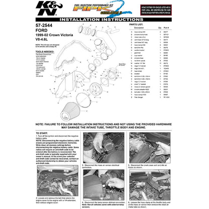 K&N Engineering Performance Intake Kit: Ford Crown Victoria 1999 - 2002 V8 4.6L