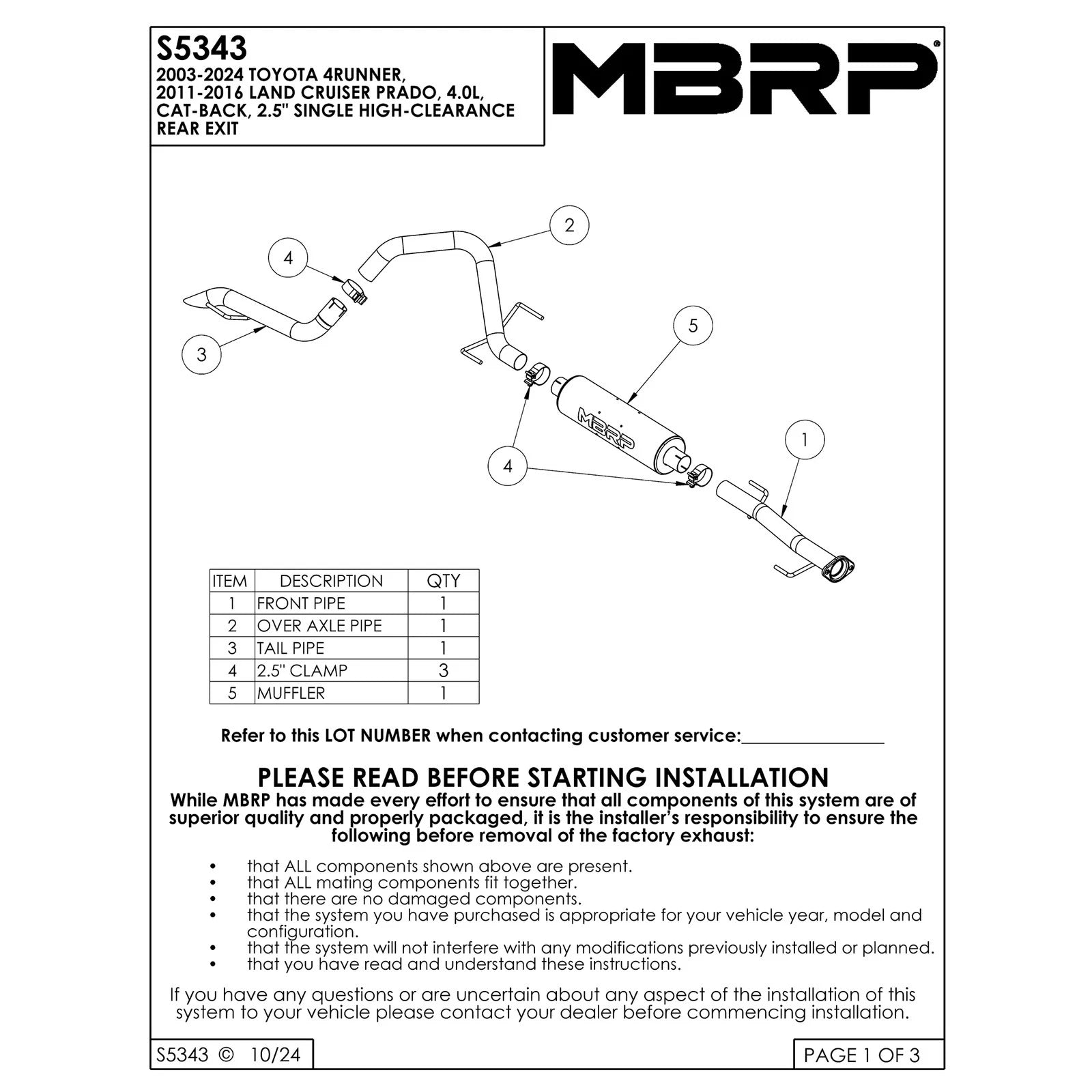MBRP 3in 2.5in Cat-Back High-Clearance Single Rear Exit Exhaust | Toyota 4Runner (04-21) (S5343AL)