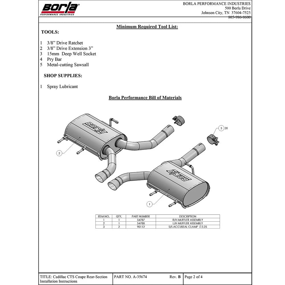 Borla Axle-Back Exhaust System - S-Type | 2011-2014 Cadillac CTS Coupe Automatic 3.6L (11824)
