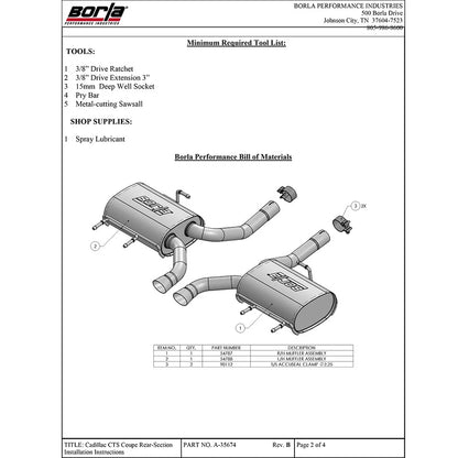 Borla Axle-Back Exhaust System - S-Type | 2011-2014 Cadillac CTS Coupe Automatic 3.6L (11824)