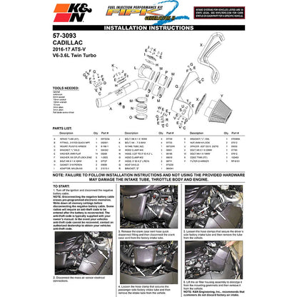 K&N 57-3093 Performance Cold Air Intake Kit for 2016-2017 Cadillac ATS-V 3.6L V6