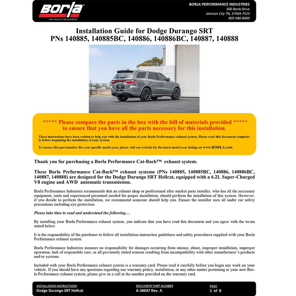 Borla Cat-Back Exhaust System - ATAK | 2018-2020 Dodge Durango SRT 6.4L (140792)