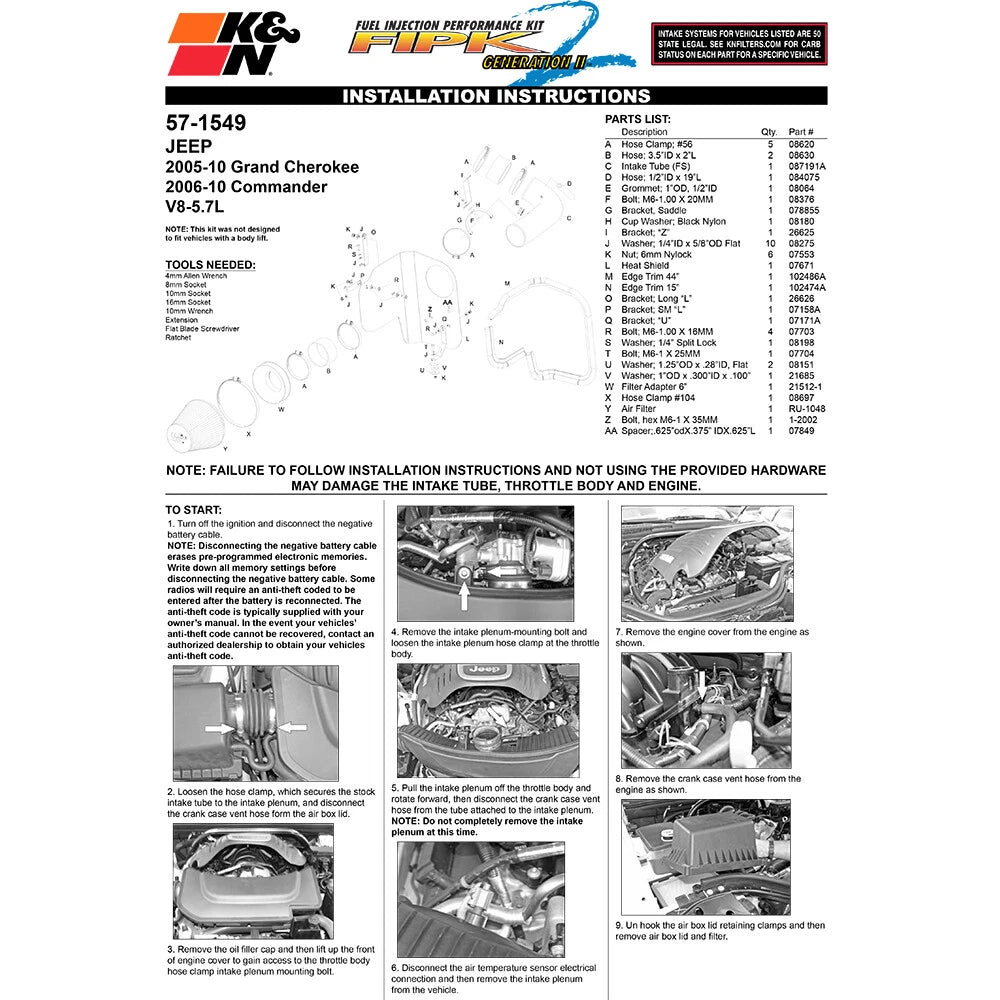 K&N Engineering Performance Intake Kit: Jeep Grand Cherokee 2005 - 2007 V8-5.7L