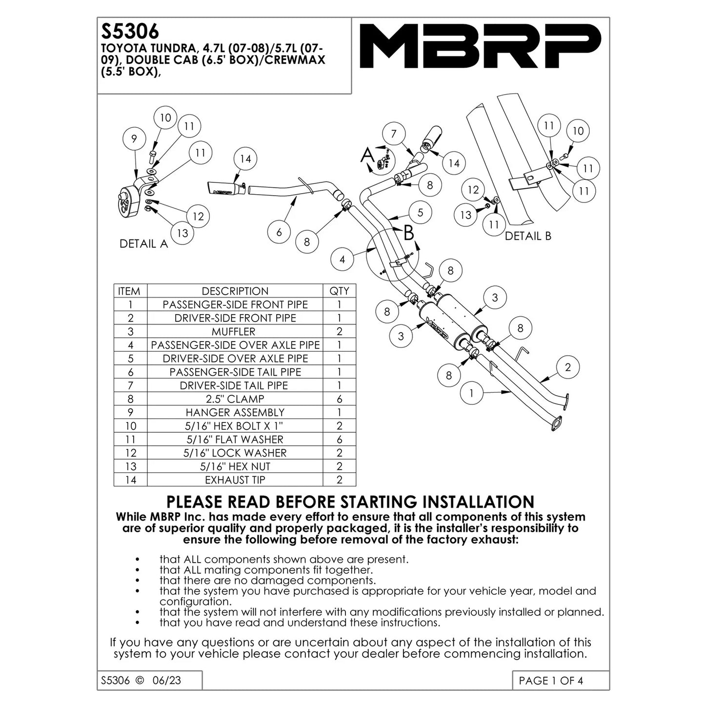 MBRP 2.5in Cat-Back Dual Split Side Exit Exhaust | Toyota Tundra 4.7L/5.7L V8 (07-09) (S5306409)