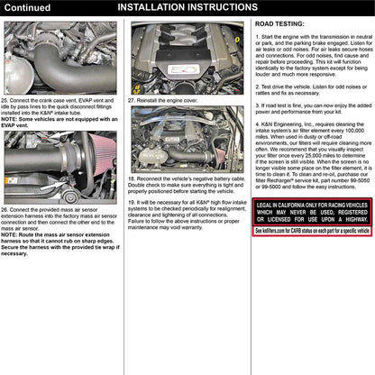 K&N 2015 Ford Mustang GT 5.0L V8 F/I Performance Intake Kit | Ford Mustang (15) (63-2590)