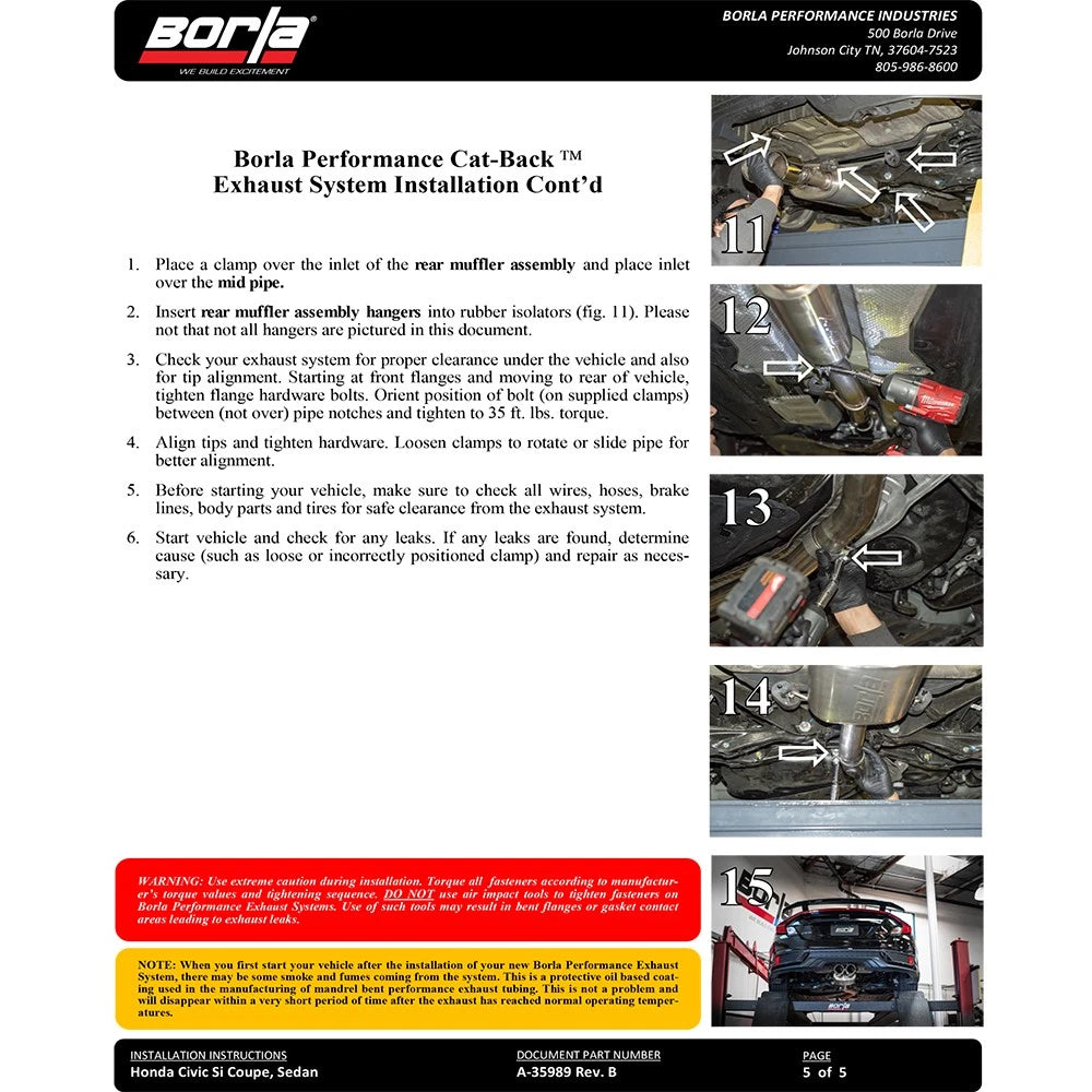 Borla Cat-Back Exhaust System - S-Type | 2017-2020 Honda Civic Si 1.5L Turbocharged (140803)