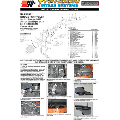 K&N Engineering Performance Intake Kit Typhoon: Dodge Challenger 2011 6.4L V8