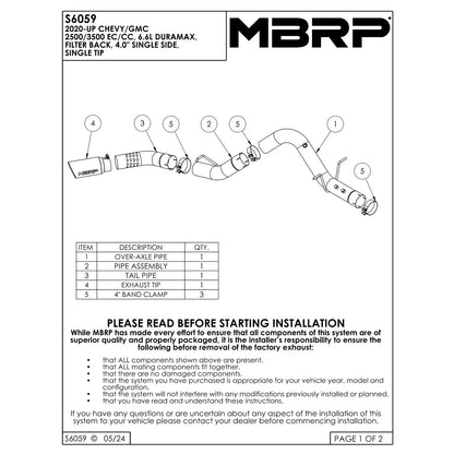 MBRP 4in Mand Bent Tubing Pro-Series Cat-Back | GMC/Chevy 2500/3500 Duramax (20+) (S6059BLK)
