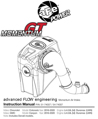 aFe Momentum GT Pro 5R Intake System | GM Colorado/Canyon I4-2.8L (td) (16) (54-74007)