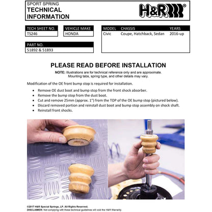 H&R Sport Spring Kit | Honda Civic Coupe/Sedan/Hatchback (16-21) (51892)